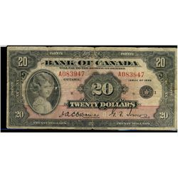 1935 $20 BC-9b #A083947.  VG+ for grade with minor border splits.