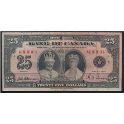 1935 $25 BC-11 #A000004, PMG VG10 Net.  Extremely rare Low serial number issue.  Designated with lar