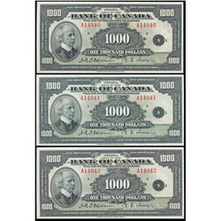 1935 $1000 BC-19 #A14940, RADAR #14941 & 14942.  Lot of 3 consecutive notes including a RARE RADAR i