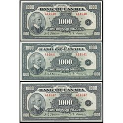 1935 $1000 BC-19 #A14940, RADAR #14941 & 14942.  Lot of 3 consecutive notes including a RARE RADAR i