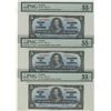 Image 1 : 1937 $5 BC-23c #HS6439934/935 & 938 all PMG AU55.  Lot of 3 notes. Actual run falls consecutive with