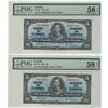 Image 1 : 1937 $5 BC-23c #HS6439936 & 937 PMG AU58.  Lot of 2 notes. With previous lot, makes series of 5 cons
