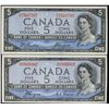 Image 1 : 1954 $5 BC-31a.  Lot of 2 original crisp UNC notes