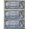 Image 1 : 1954 $5 BC-31a.  Lot of 3 original crisp AU/UNC notes