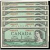 Image 1 : 1954 $1 BC-37d #VF9981874-878 & BC-37c #VF6498485.  Lot of 4 consecutive UNC notes and one single is