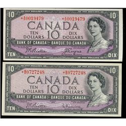 1954 $10 BC-40aA #*AD0019479 & BC-40bA  *BD0727248.  Lot of 2 coins Original EF+.