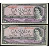 Image 1 : 1954 $10 BC-40aA #*AD0019479 & BC-40bA  *BD0727248.  Lot of 2 coins Original EF+.