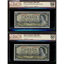 1954 $20 BC-41a #EE3897782 AU50 & BC-41b #ME9163849 AU58.  Lot of 2 notes BCS graded.