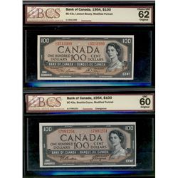 1954 $100 BC-43a #AJ7991251 UNC60 & BC-43c #CJ3513399 CH UNC62.  Lot of 2 notes graded BCS.