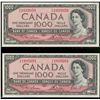 Image 1 : 1954 $1000 BC-44d #AK1933050 & #5601.  Lot of 2 notes both Sharp AU/UNC.