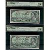 Image 1 : 1967 $1 BC-45bS I/P0000000 PMG UNC65EPQ and 1967 $1 BC-45aS /1867-1967.  Pair of Specimen notes,   P