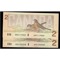 1986 $2 BC-55aA & BC-55bA #ARX Replacement notes in UNC.  Lot of 2 Crisp UNC notes