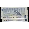 Image 1 : 1986 $5 BC-55bA #FNX8060930/931.  Lot of 2 consecutive issues. Prefix FNX with Small F's in Almost U