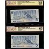Image 1 : 1986 $5 BC-56aA-i, #ENX3305576, Blue Back Position Number, CH UNC-62 & BC-56aA #ENX0299543, Yellow B