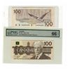 Image 1 : 1988 $100 BC-60c #BJK3456554 PMG UNC66EPQ & BC-60d #BJW4962651 Crisp UNC.  Lot of 2 notes.