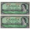 Image 1 : Ladder issue; 1954 $1 BC-37b #TP1234567, PMG Gem UNC65EPQ and 1954 $1 BC-37b Ladder #UP7654321, PMG 