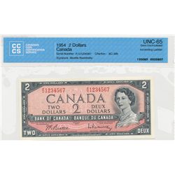 Ladder issue; 1954 $2 BC-38b  #PU1234567, CCCS Gem UNC65.