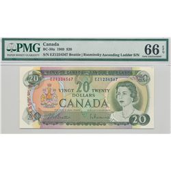 Ladder, 1969 $20 BC-50a EZ1234567 PMG UNC66EPQ