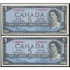 Image 1 : Error 1954 $5 BC-39b #EX2049000, 2049003-9005 & EX2049001(2).  Lot of 6 notes with issue #EX2049001