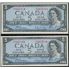 Image 1 : Error issue; 1954 $5 BC-39b #RS8657104 & RS8657104/114.  Lot of 2 notes with almost similar serial n