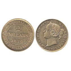 Nfld 1870 $2 Gold Obv 1 ICCS AU50.