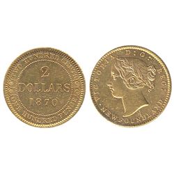 Nfld 1870 $2 Gold Obv 2 ICCS AU50.