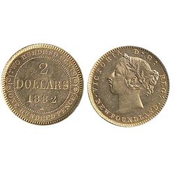 Nfld 1882H $2 Gold ICCS MS60.