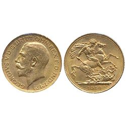 1916c Gold Soveriegn.  The King of Canadian Gold coinage.  Full lustre this is an extremely rare opp
