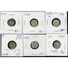 Image 1 : 1902H 5¢, 1904, 1905, 1907, 1914 & 1920.  Lot of 6 coins AU and better.