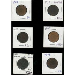 1896 1¢, 1899, 1900(2), 1905 & 1909.  Lot of 6 coins some showing light cleaning.  EF or better.