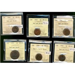 1902 1¢, 1920 Sml, 1942, 1944, 1945 & 1946 all ICCS MS63RB.  Lot of 6 coins.