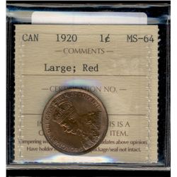 1920 Large 1¢ ICCS MS64  RED