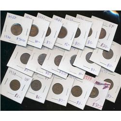 1920 1¢ to 1963.  Lot of 57 coins VG to MS.  Does include some varieties.  Should be searched.