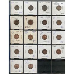 1920 1¢ 1935, 1936, 1937, 1941, 1945, 1947, 1951 to 1958, 1962, 1964 & 1965.  Lot of  18 pcs MS or b