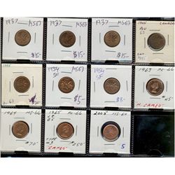 1937(3) 1¢, 1945(2), 1954SF(2), 1963, 1964, 1965 LB B5 & 2005.  Lot of 11 coins.