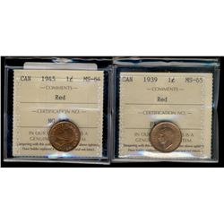 1939 1¢ MS65 & 1945 MS64.  Lot of 2 ICCS full red coins.