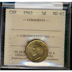 1943 5¢ Tombac ICCS MS65.