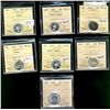 Image 1 : 1944 5¢, 1963(3) 10¢, 1964(2) MS65 & 2001P 10¢ MS66.  Lot of 7 coins all ICCS graded.