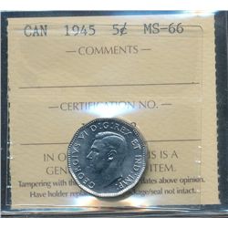 1945 5¢ ICCS MS66.  Gem mirror like eye appeal.