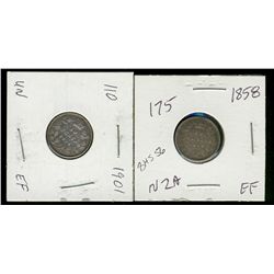 1858 10¢ & 1901 10¢.  Lot of 2 coins F+ to VF+.