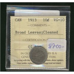 1913 10¢ Brd Lvs ICCS VG 10.  Designated as cleaned.