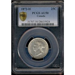 1872H 25¢ PCGS AU50