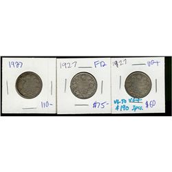 1927 25¢ VG to VG+.  Lot of 3 coins.