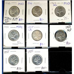 1940 25¢, 1941, 1947ML, 1951, 1952, 1953 NSF & 1955(2).  Lot of 8 pcs all MS60 or better.