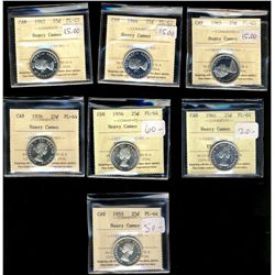 1955 25¢, 1956(2), 1961 PL64,  1963, 1964 & 1965 PL65.  Lot of 7 coins all ICCS grade and designated