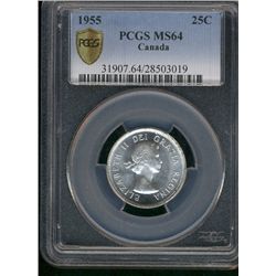 1955 25¢ PCGS MS64. Should be designated as Dbl Date.  Very visible.