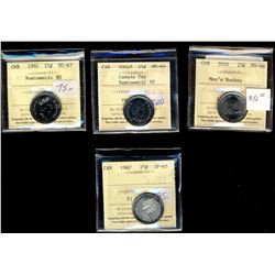 1967 25¢ SP65, 1991 MS67NBU, 2004P Canada MS66NBU & 2009 Hockey MS66.  Lot of 4 ICCS graded coins.