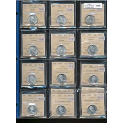 1968 25¢ ICCS MS65.  Lot of 14 coins some with Cameo to Heavy Cameo Designations.