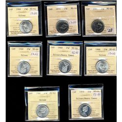 1968 25¢ MS63, 1968(5), 1972 & 1991 MS64.  Lot of 8 coins all ICCS graded.