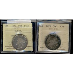 1870 50¢ VG & F12 both LCW.  Lot of 2 ICCS graded coins.